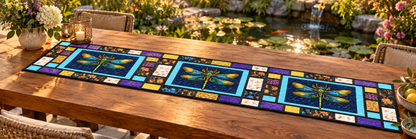 Jeweled Dragonfly Patchwork Quilted Table Runner — Outdoor