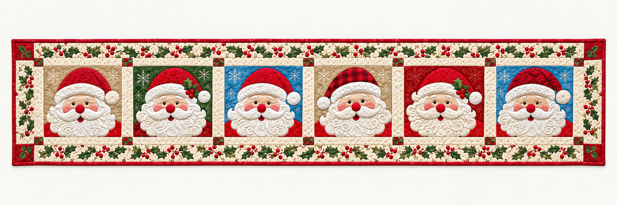 Jolly Santa Portraits Quilted Table Runner — Runner Design
