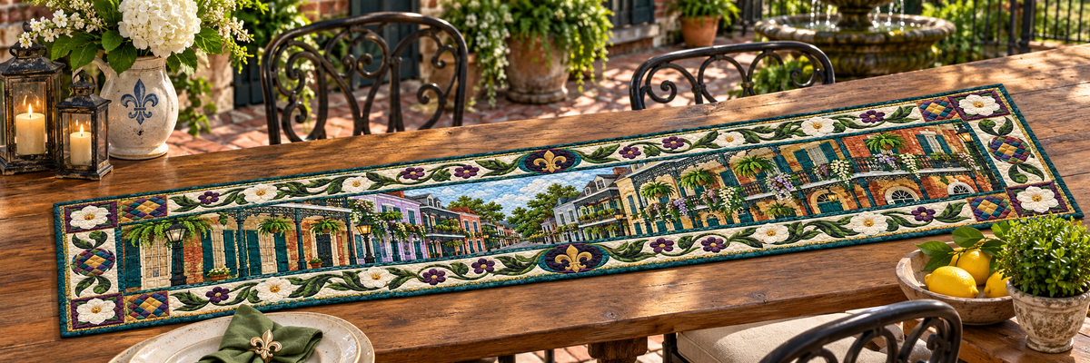 Louisiana Balcony Of Blooms Quilted Table Runner — Outdoor