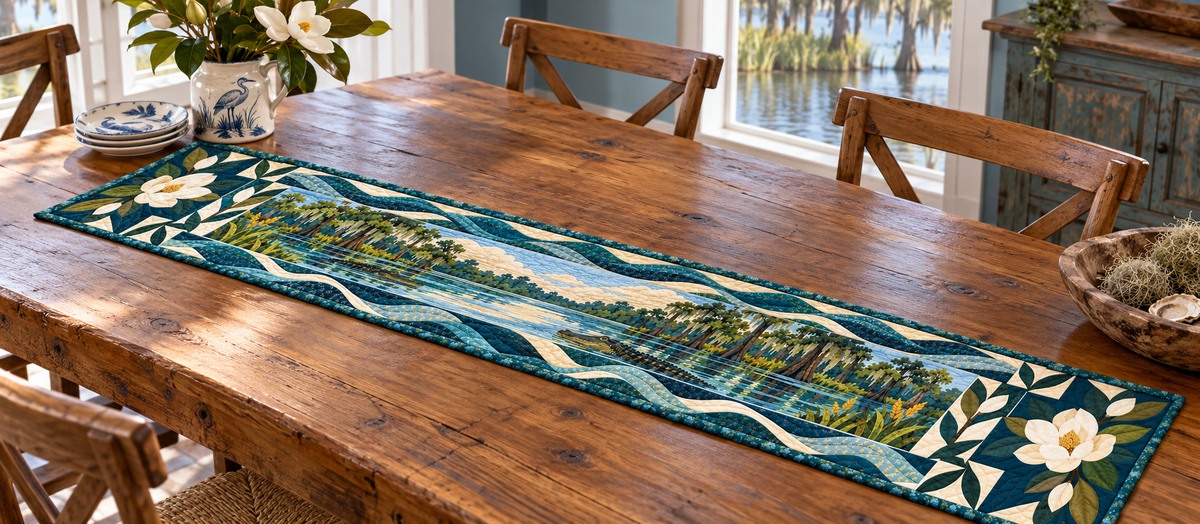 Louisiana Bayou Magnolia Quilted Table Runner — Indoor