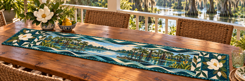 Louisiana Bayou Magnolia Quilted Table Runner — Outdoor