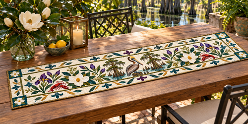 Louisiana Magnolia Pelican Quilted Table Runner — Outdoor