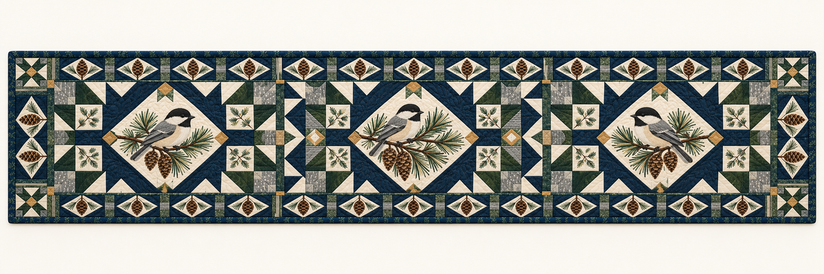Maine Chickadee Pine Hearth Quilted Table Runner — Runner Design
