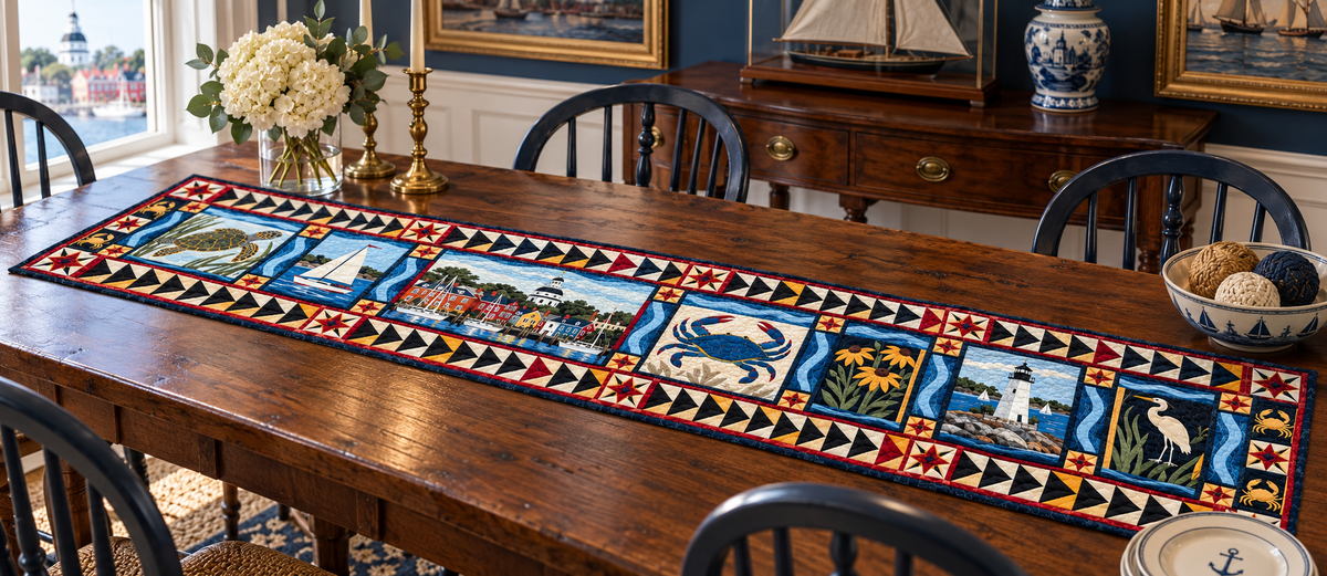 Maryland Harbor Craft Quilted Table Runner — Indoor