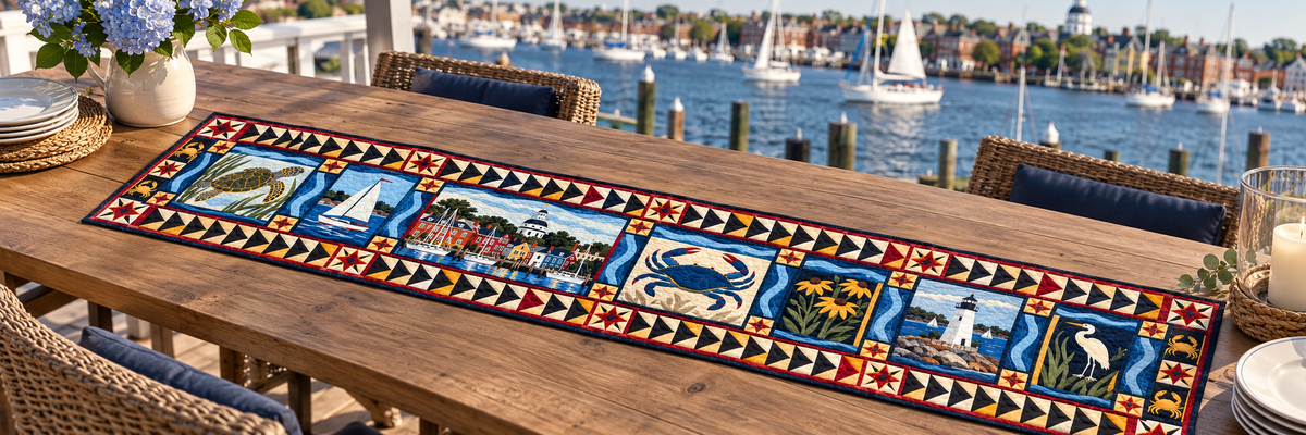 Maryland Harbor Craft Quilted Table Runner — Outdoor