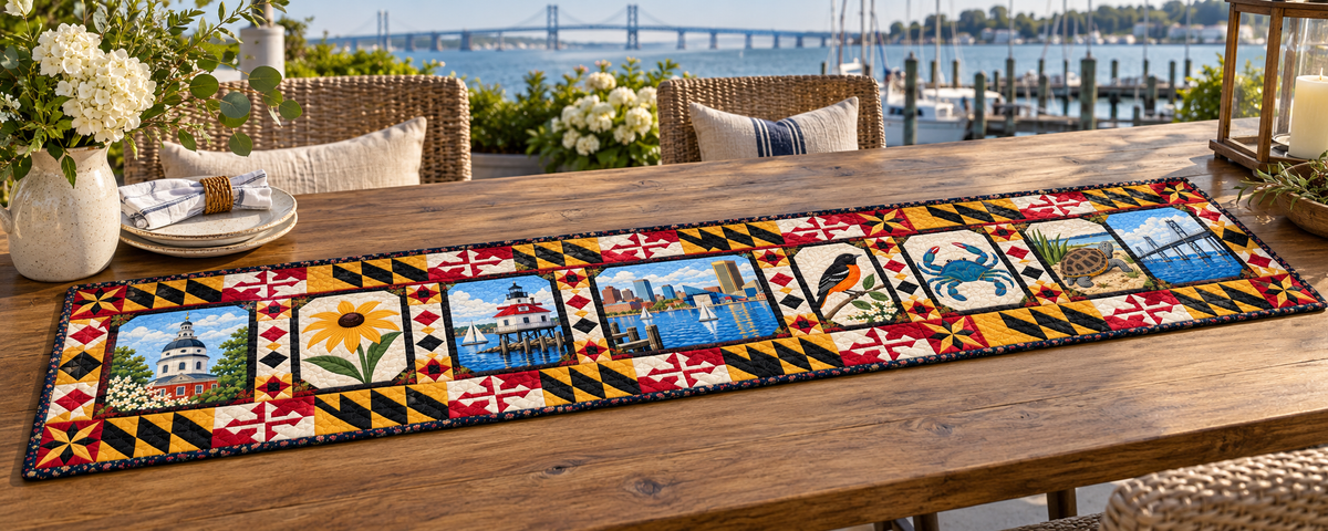 Maryland Landmark Windows Quilted Table Runner — Outdoor