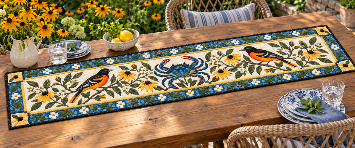 Maryland Oriole And Susans Quilted Table Runner — Outdoor