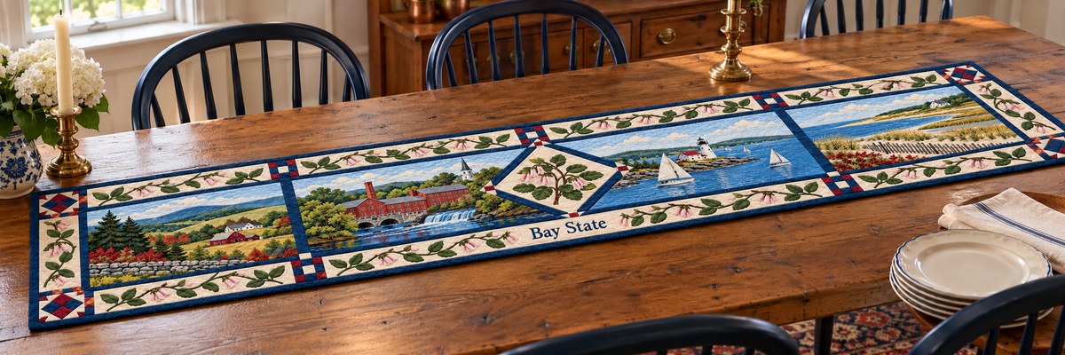 Massachusetts Bay State Sampler Quilted Table Runner — Indoor