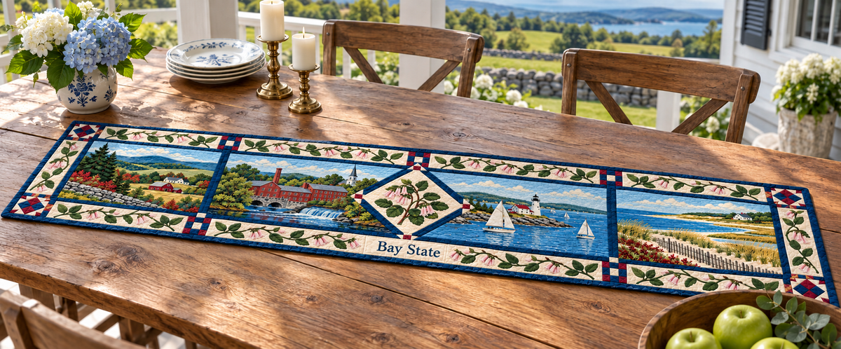 Massachusetts Bay State Sampler Quilted Table Runner — Outdoor