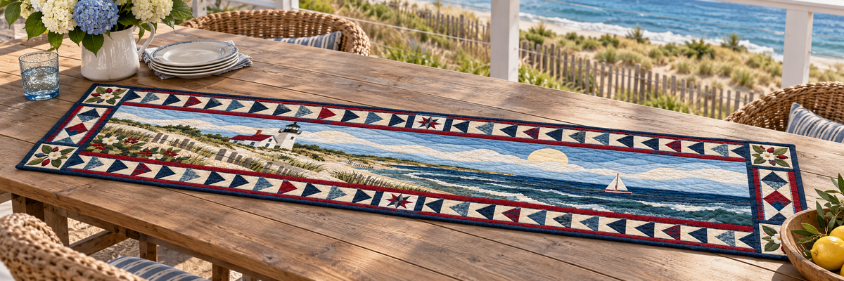 Massachusetts Cape Light And Dunes Quilted Table Runner — Outdoor