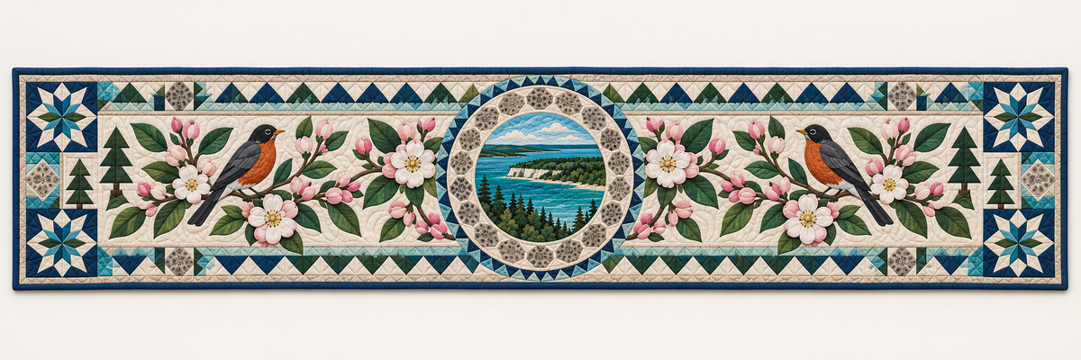 Michigan Apple Blossom Peninsula Quilted Table Runner — Runner Design