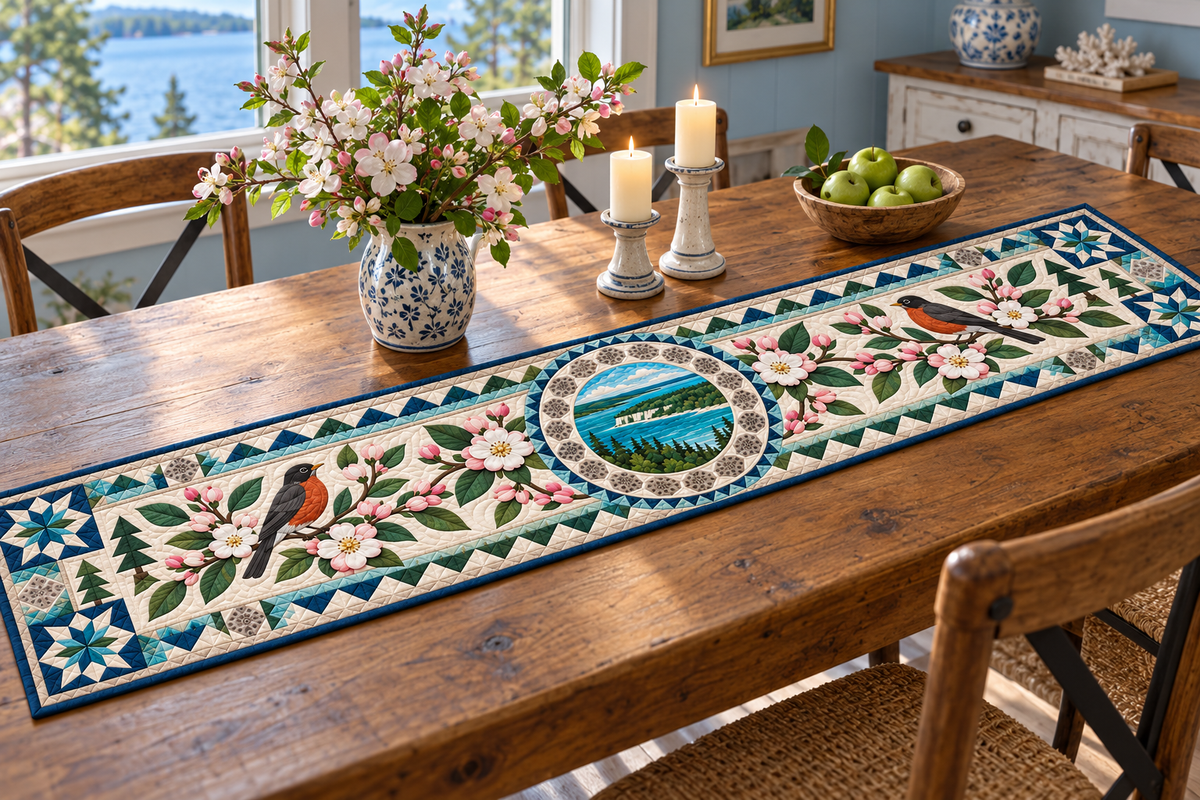 Michigan Apple Blossom Peninsula Quilted Table Runner — Indoor