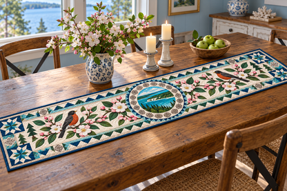 Michigan Apple Blossom Peninsula Quilted Table Runner — Indoor