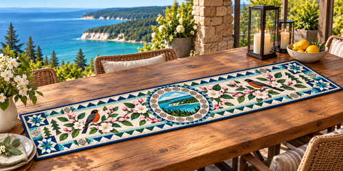 Michigan Apple Blossom Peninsula Quilted Table Runner — Outdoor