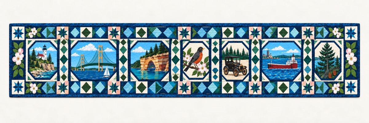 Michigan Landmark Windows Quilted Table Runner — Runner Design