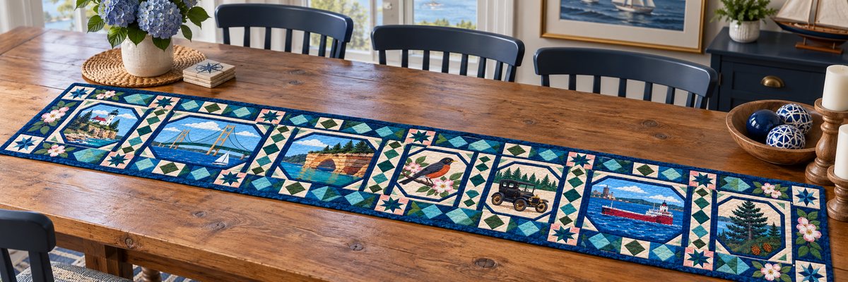 Michigan Landmark Windows Quilted Table Runner — Indoor