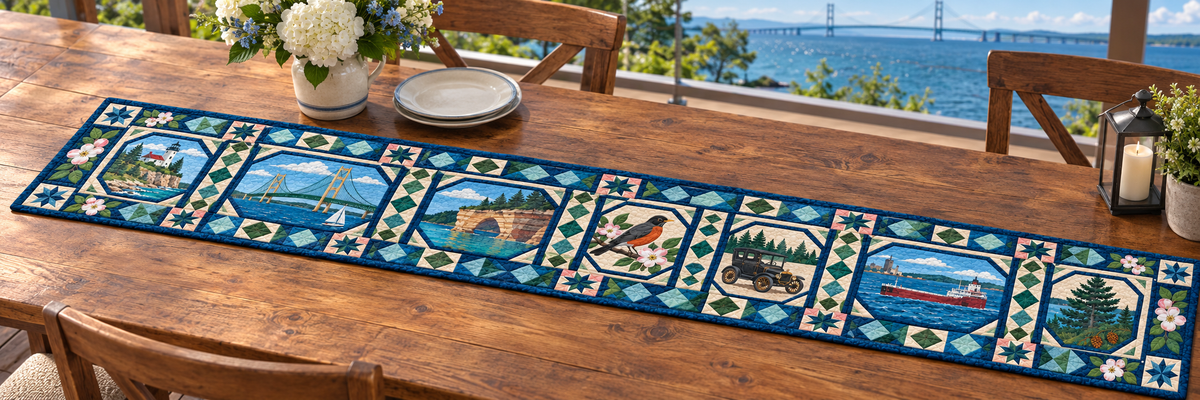 Michigan Landmark Windows Quilted Table Runner — Outdoor