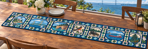 Michigan Landmark Windows Quilted Table Runner — Outdoor