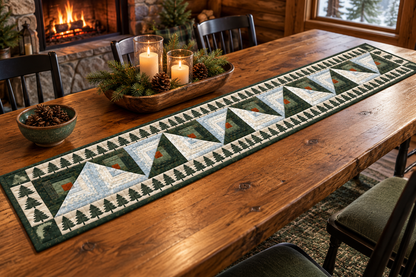 Michigan White Pine Log Cabin Quilted Table Runner — Indoor