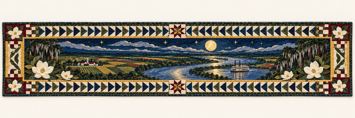 Mississippi Delta River Nocturne Quilted Table Runner — Runner Design