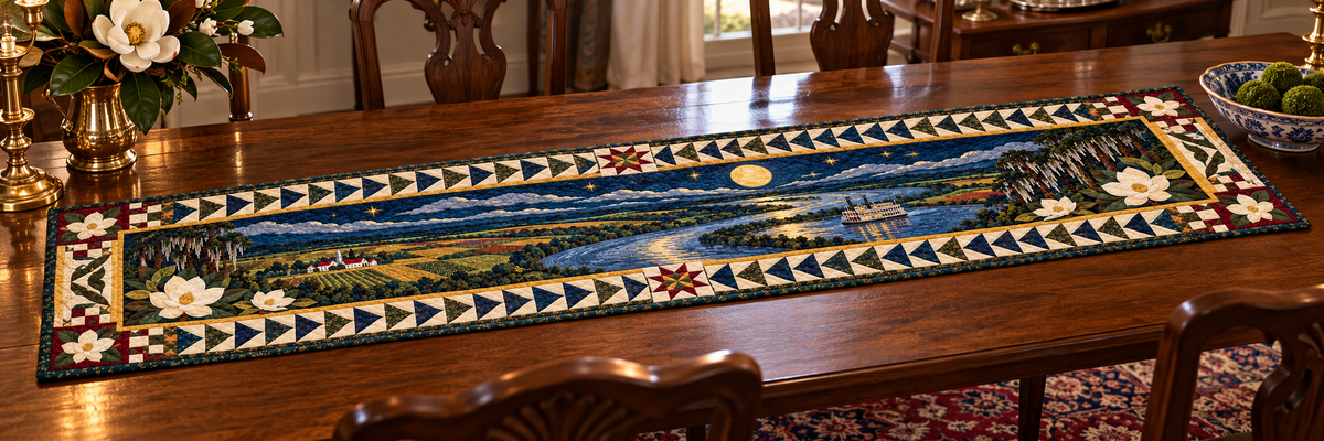 Mississippi Delta River Nocturne Quilted Table Runner — Indoor