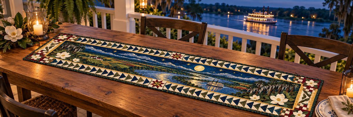 Mississippi Delta River Nocturne Quilted Table Runner — Outdoor
