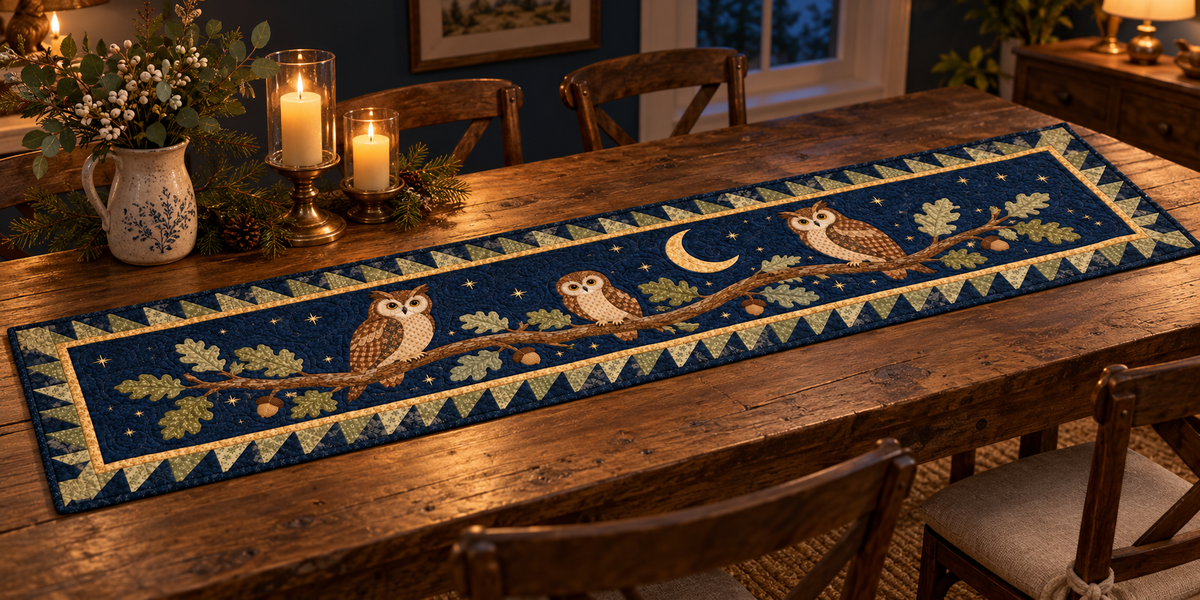 Moonlit Owls Quilted Table Runner — Indoor
