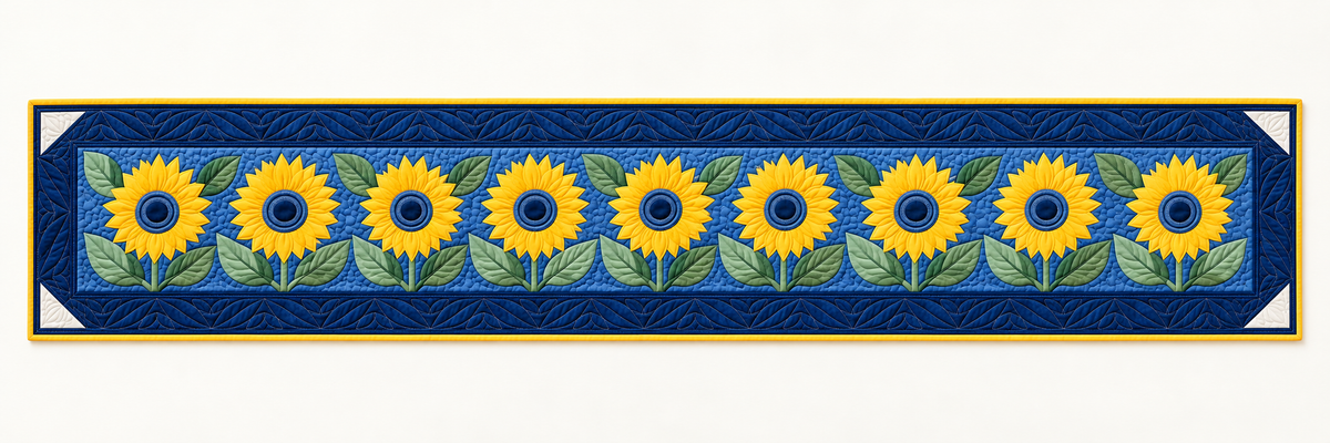 Navy Sunflower Quilted Table Runner — Runner Design