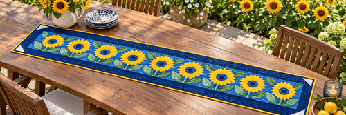 Navy Sunflower Quilted Table Runner — Outdoor
