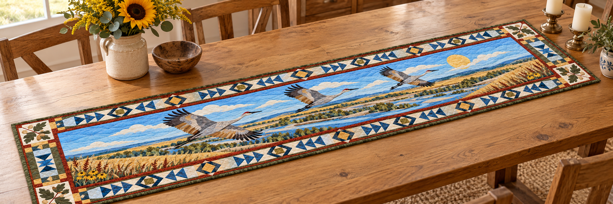 Nebraska Platte River Wings Quilted Table Runner — Indoor
