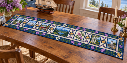 New Hampshire Landmark Windows Quilted Table Runner — Indoor