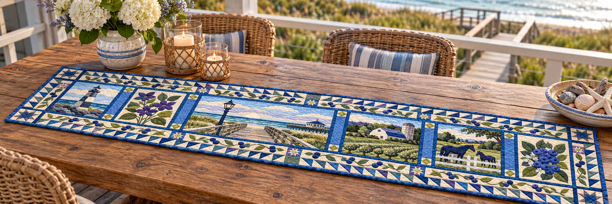 New Jersey Boardwalk To Orchard Quilted Table Runner — Outdoor