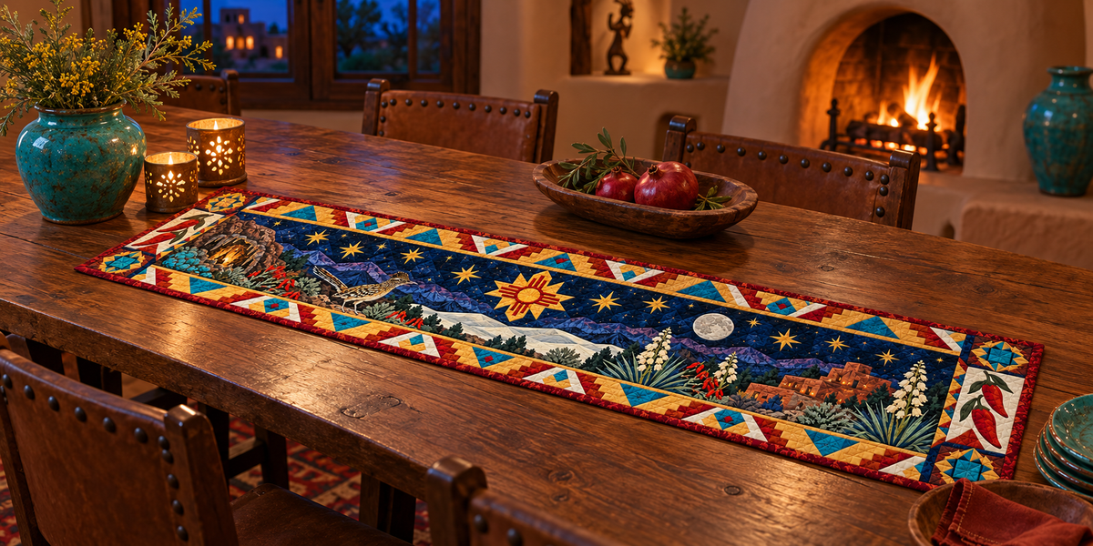 New Mexico Night Garden Quilted Table Runner — Indoor