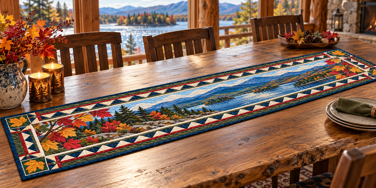 New York Adirondack Water And Maple Quilted Table Runner — Indoor