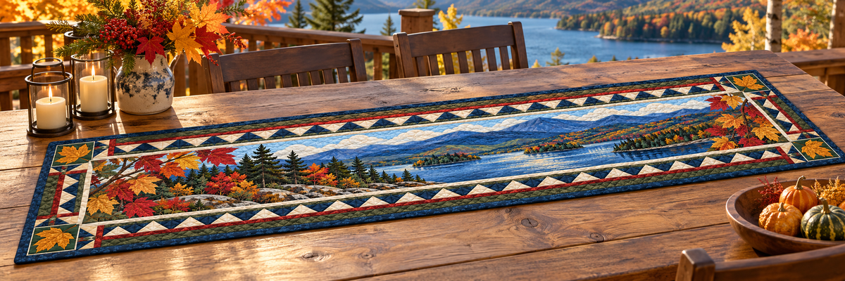 New York Adirondack Water And Maple Quilted Table Runner — Outdoor