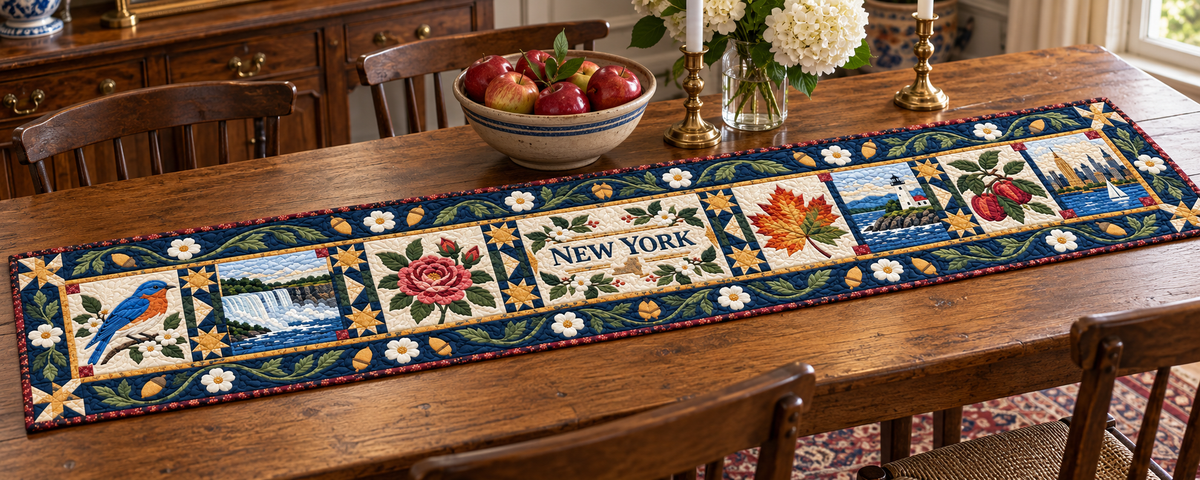 New York Empire State Heirloom Quilted Table Runner — Indoor
