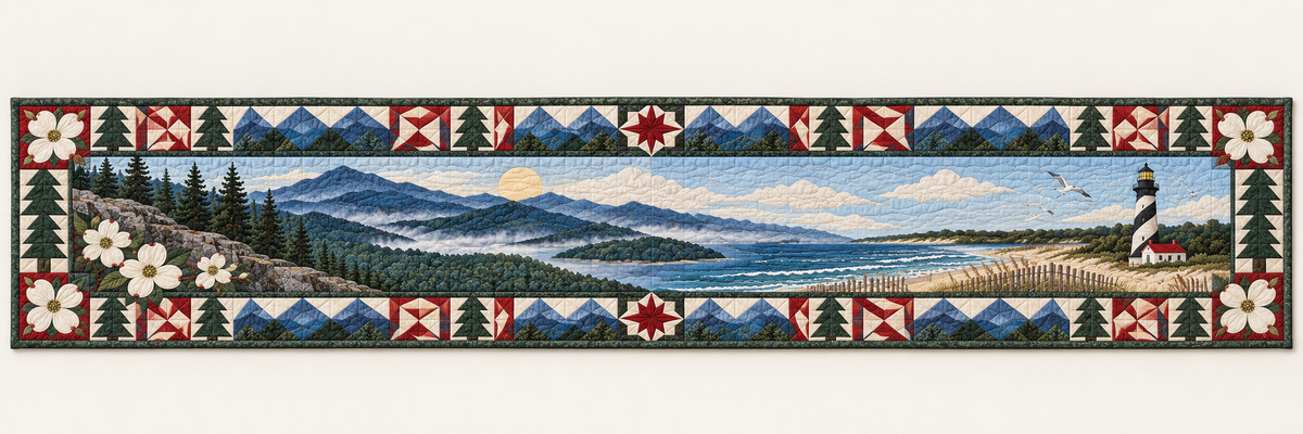 North Carolina Blue Ridge To The Banks Quilted Table Runner — Runner Design