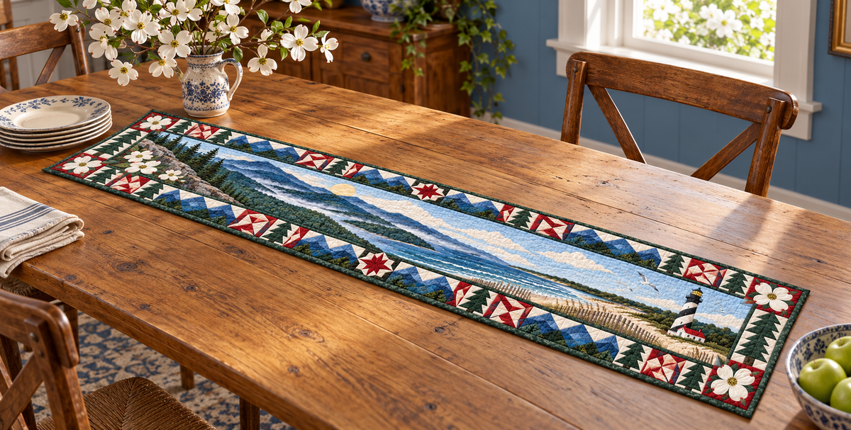 North Carolina Blue Ridge To The Banks Quilted Table Runner — Indoor