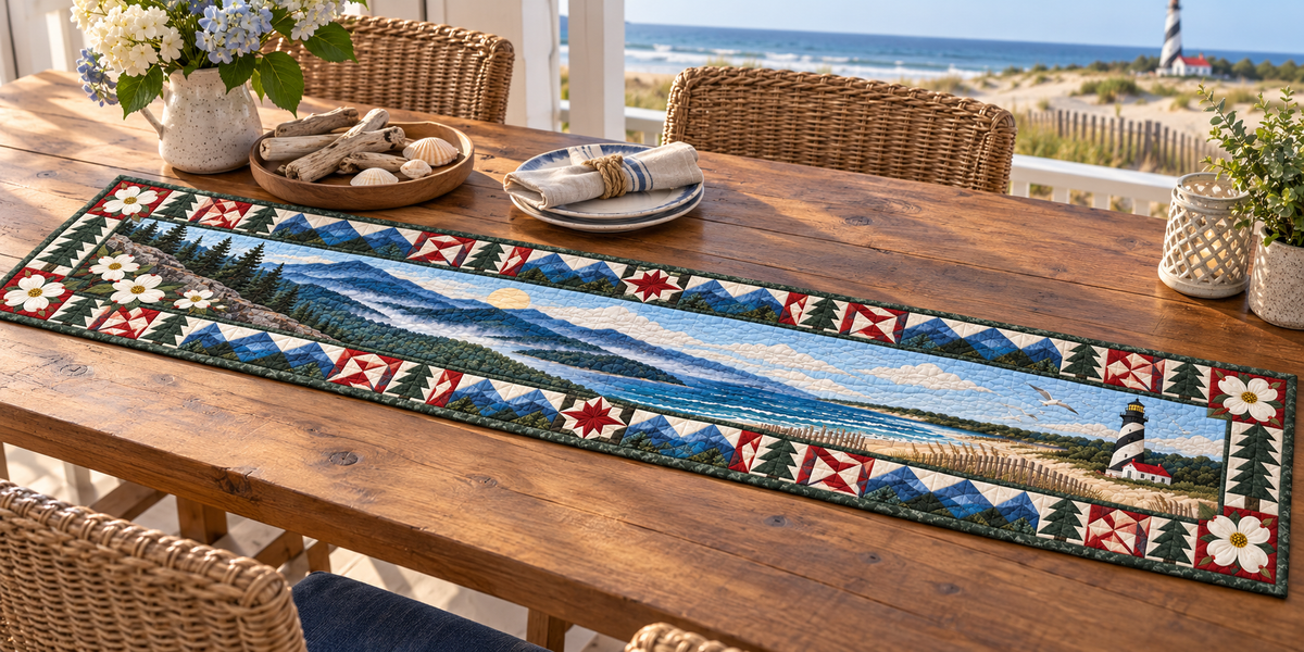 North Carolina Blue Ridge To The Banks Quilted Table Runner — Outdoor