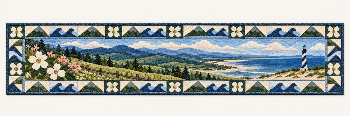 North Carolina Dogwood Ridge To Sound Quilted Table Runner — Runner Design