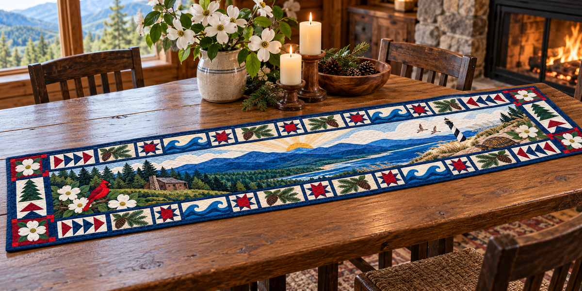 North Carolina Landscape Tapestry Quilted Table Runner — Indoor