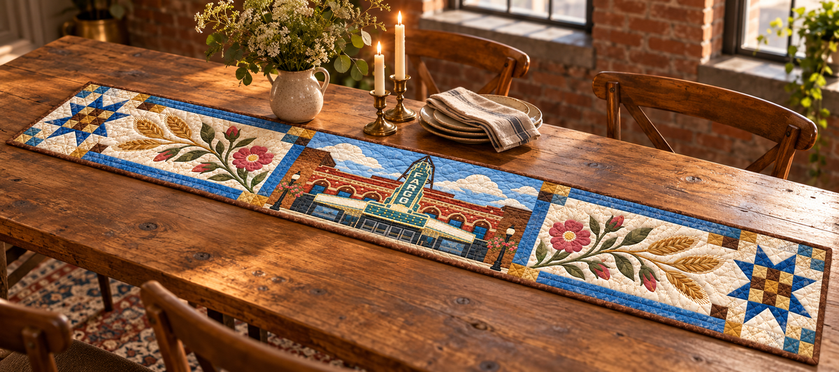 North Dakota Fargo Lights Quilted Table Runner — Indoor