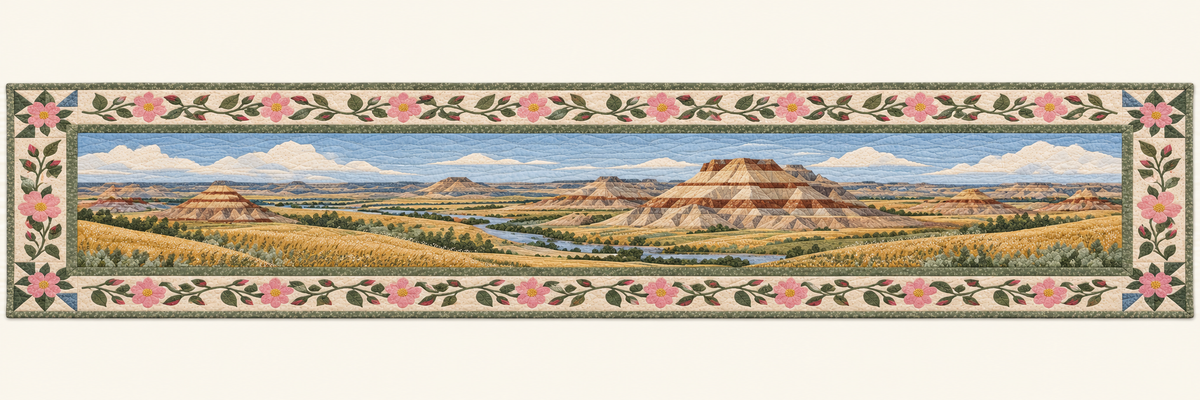 North Dakota Prairie Rose Horizons Quilted Table Runner — Runner Design