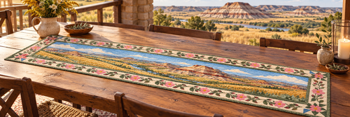 North Dakota Prairie Rose Horizons Quilted Table Runner — Outdoor