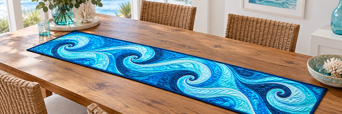 Ocean Curl Quilted Table Runner — Indoor