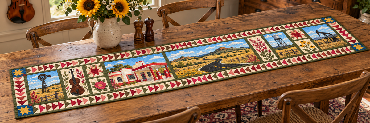 Oklahoma Mother Road Music Quilted Table Runner — Indoor