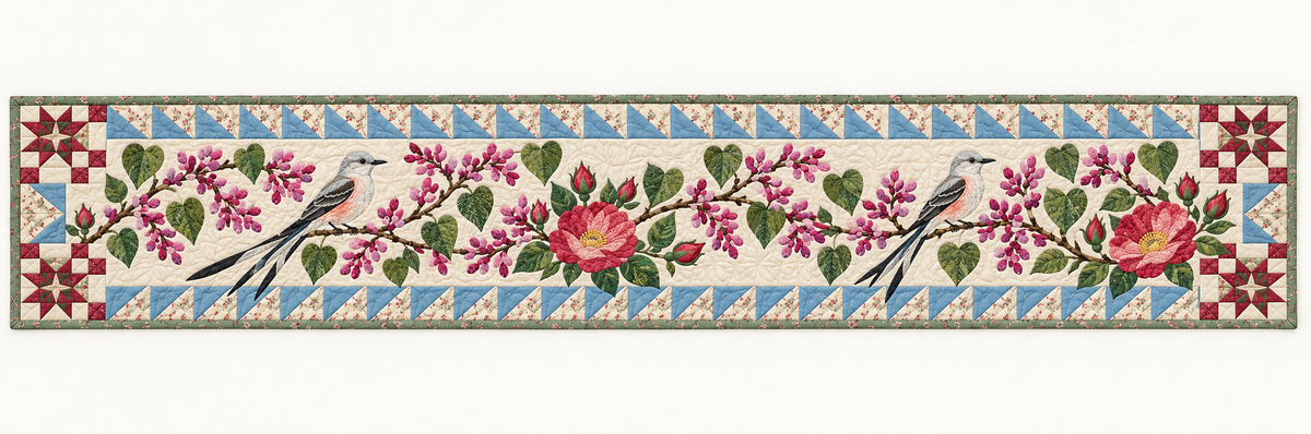 Oklahoma Scissortail And Redbud Quilted Table Runner — Runner Design