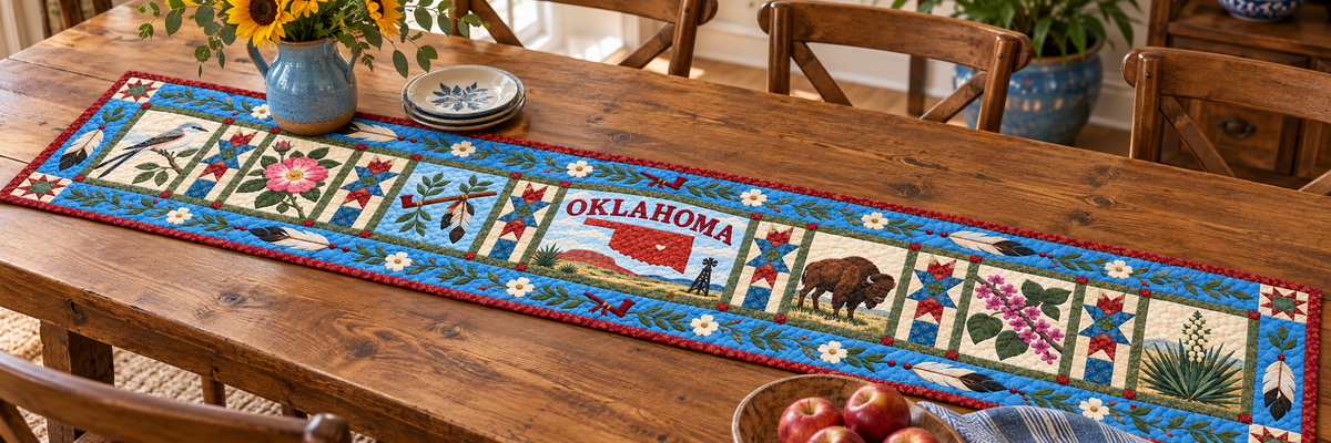 Oklahoma Sooner State Sampler Quilted Table Runner — Indoor