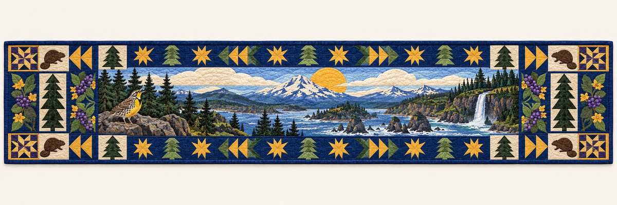 Oregon Landscape Tapestry Quilted Table Runner — Runner Design