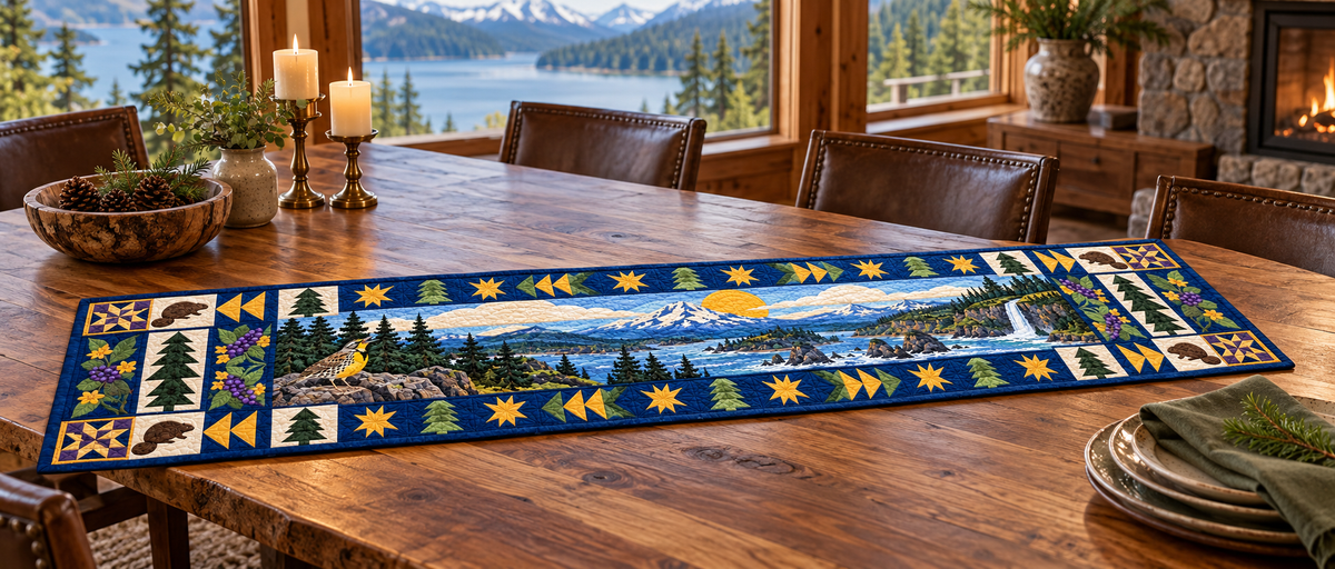 Oregon Landscape Tapestry Quilted Table Runner — Indoor